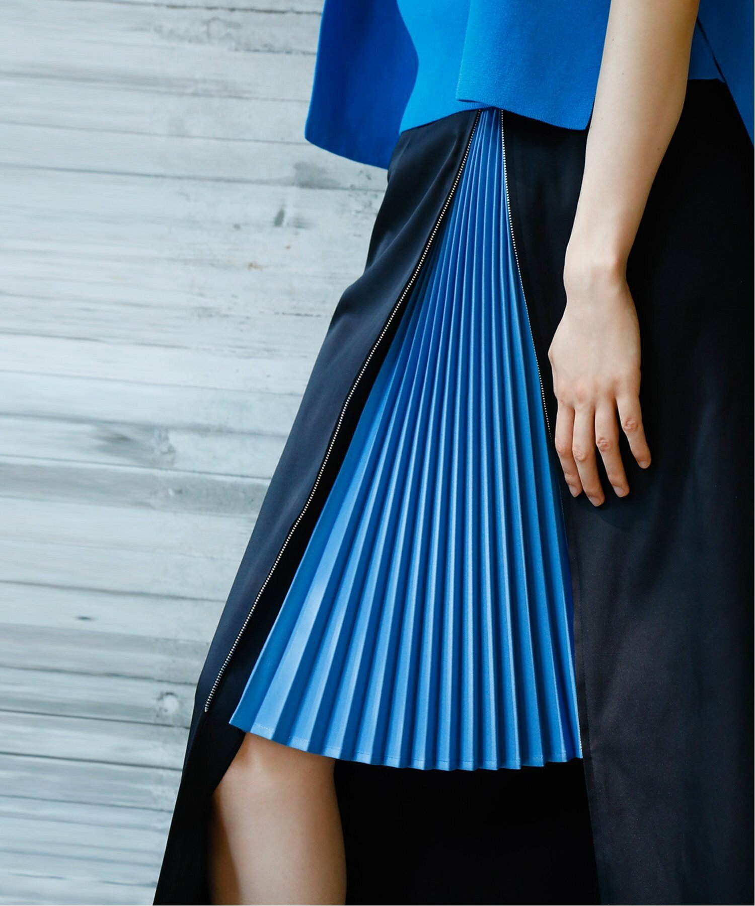 LE CIEL BLEU/カラーブロックプリーツインサートスカート / Color Block Pleated Insert Skirt